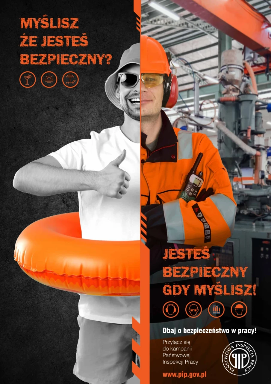 Paweł Rupiński  plakat „Myślisz, że jesteś bezpieczny? Jesteś bezpieczny, gdy myślisz!”.